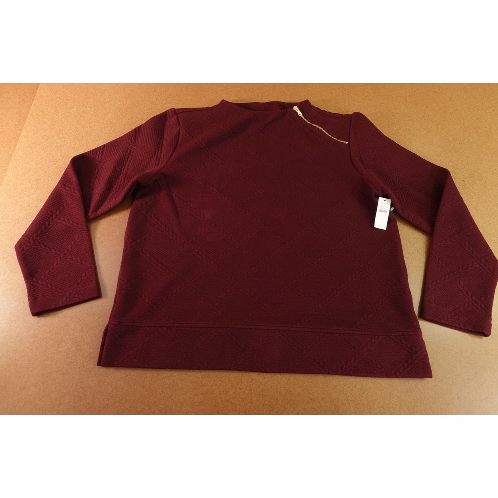 Talbots Womens Large Maroon Red Textured Asymmetrical Zip Pullover Sweater NWT